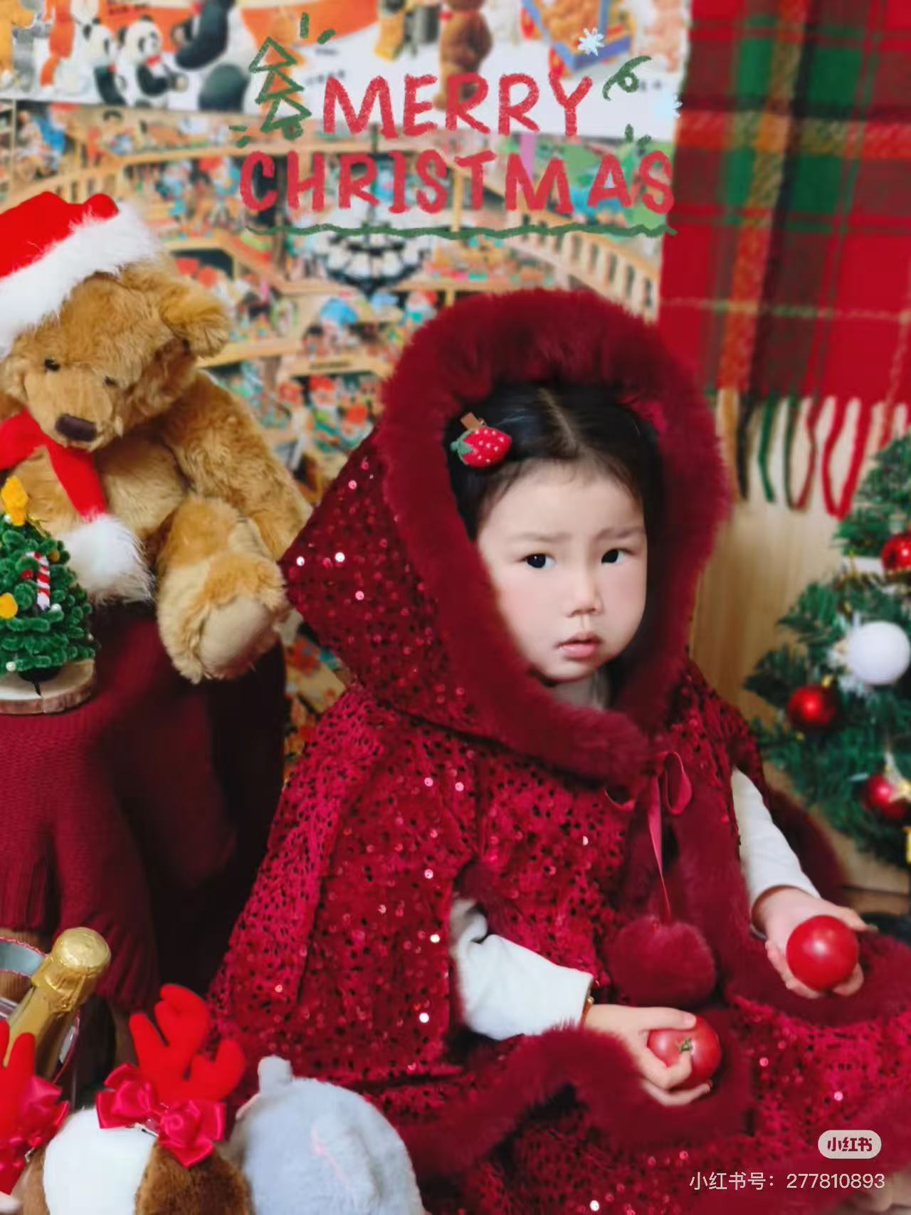 Sparkly Red Christmas Hooded Cape Dress