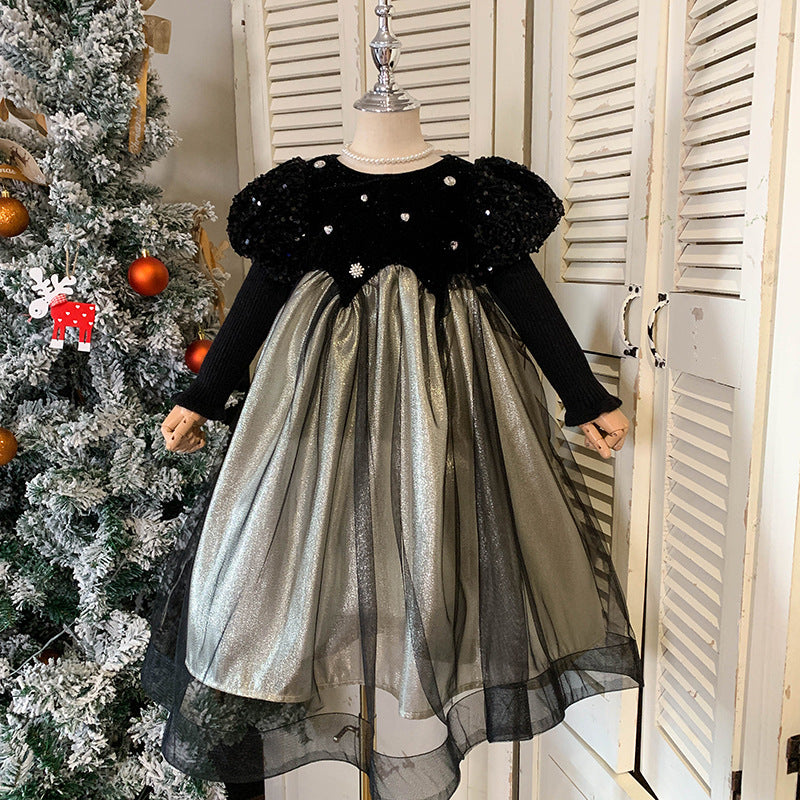 Children's clothing Girls' premium heavy industry dress Autumn and winter sleeves Thickened skirt Fleece dress Female treasure Birthday princess dress