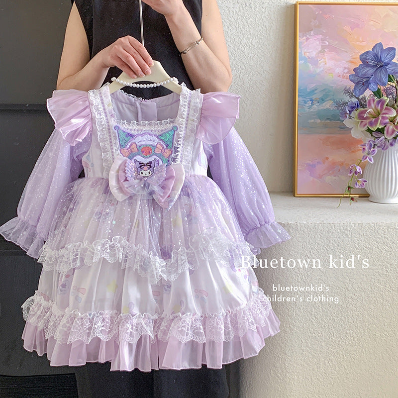 Girls Kulomie Princess Dress Spring and Autumn Little Girl Lolita Dress Children's Heavy Industry Birthday Dress Gauze Dress