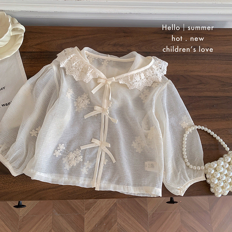 Girls' summer sunscreen clothes 2025 new little girl Korean version embroidered flower super sweet sunshade versatile coat