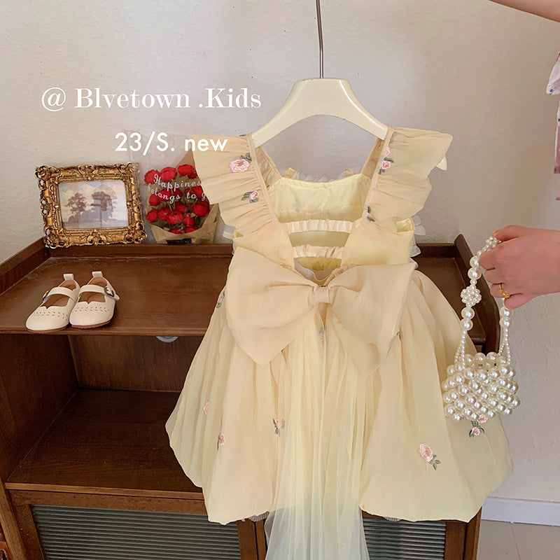 New children's big bow mesh princess skirt baby fairy suspender skirt