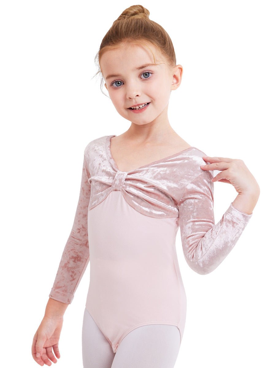 Velvet Bow Ballet Leotard for Kids(Include a pair of shoes and tights as a gift)