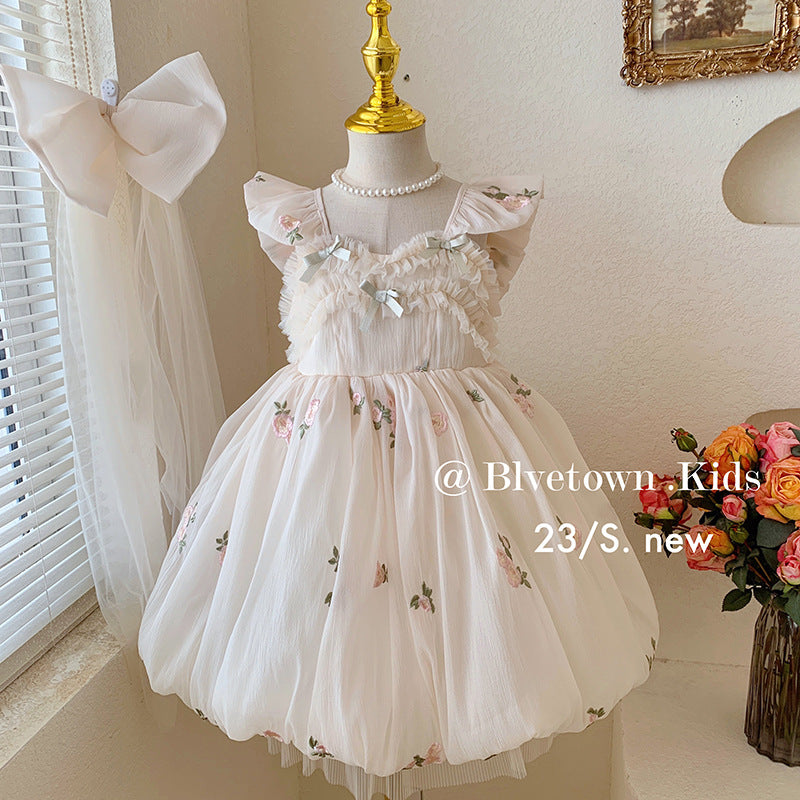 New children's big bow mesh princess skirt baby fairy suspender skirt