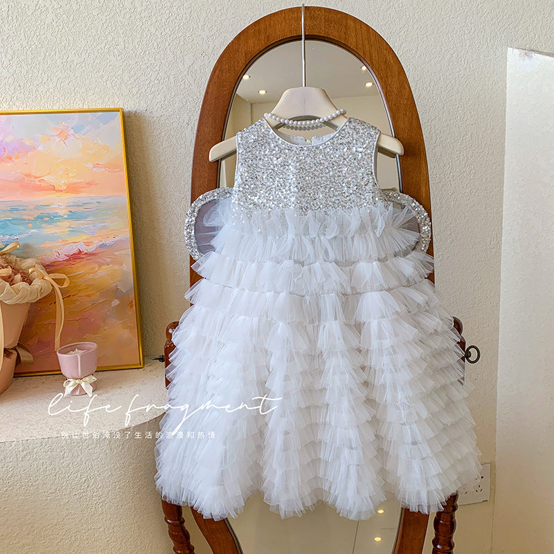 Stylish Sleeveless Vest Dress with Detachable Wings for Children, Princess Dress