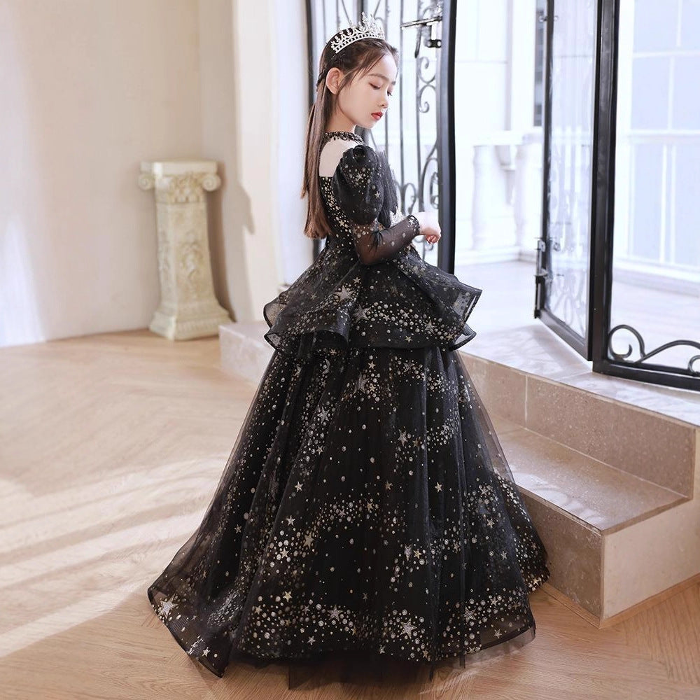 Black Princess Dress: Flower Girl/Host/Catwalk/Piano Performance Outfit for Girls
