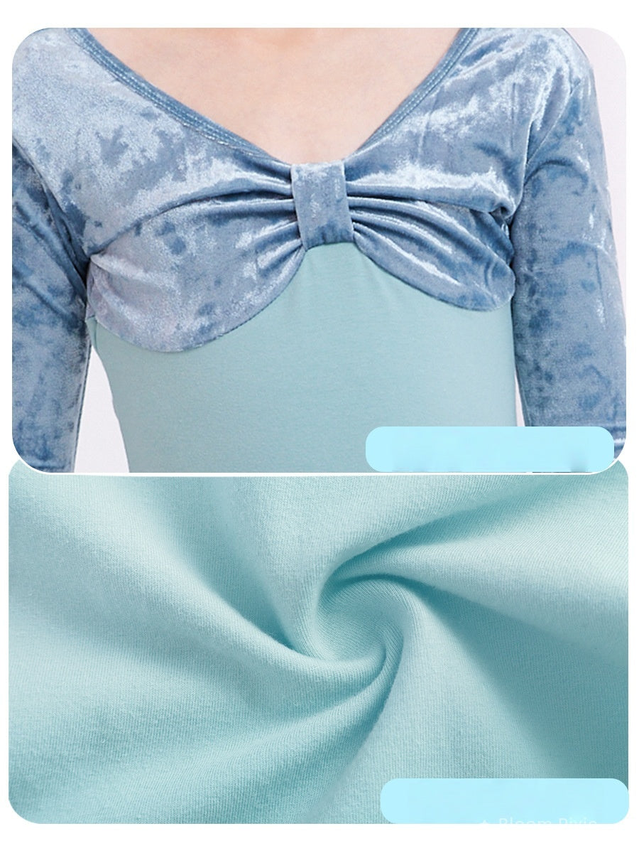 Velvet Bow Ballet Leotard for Kids(Include a pair of shoes and tights as a gift)