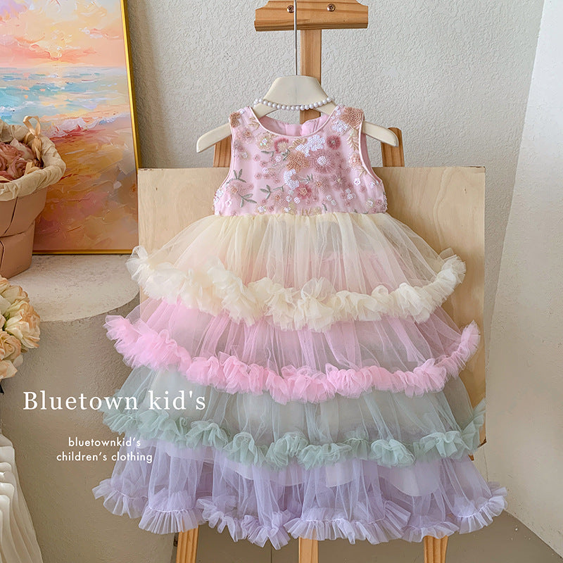 Girls vest dress 2025 summer new girls foreign mesh tutu skirt children's princess dress super fairy