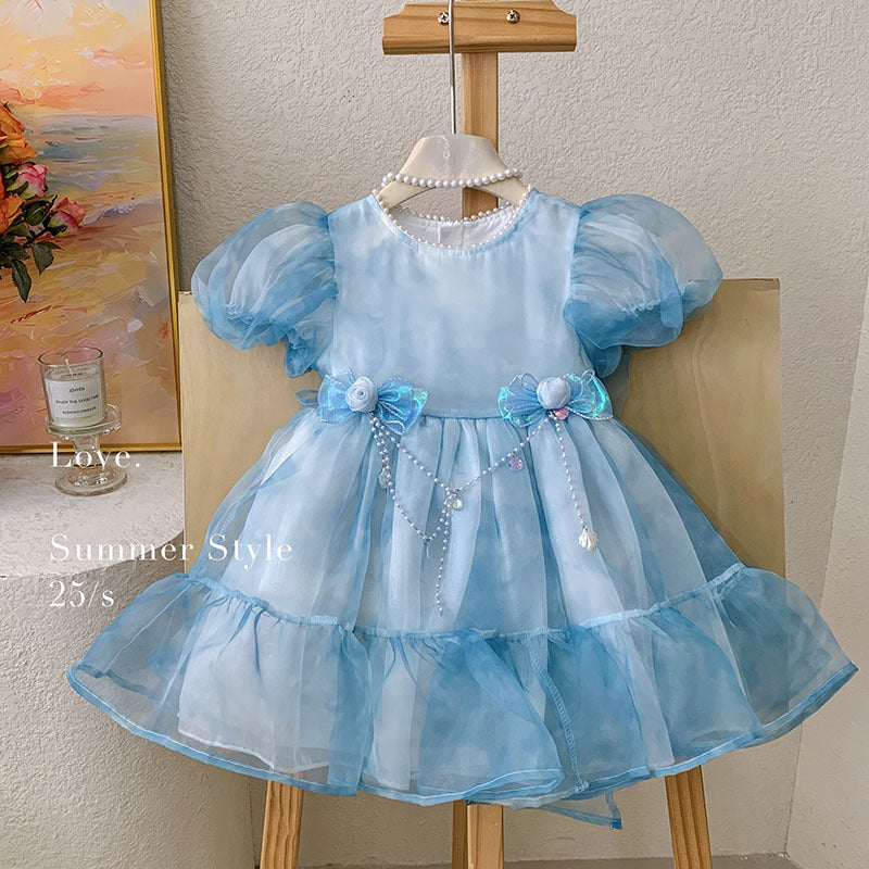 Girls' birthday beautiful princess dress summer 2025 new older children's girls summer foreign style tie-dye dress summer dress