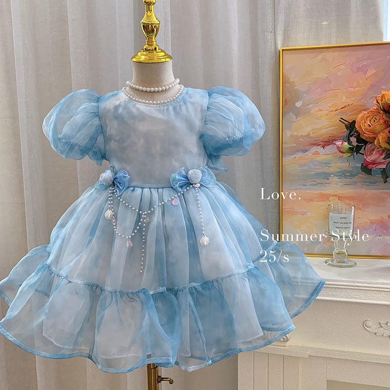 Girls' birthday beautiful princess dress summer 2025 new older children's girls summer foreign style tie-dye dress summer dress