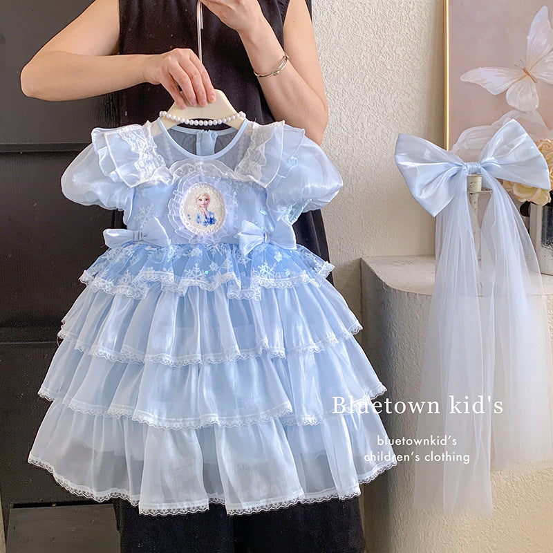 Children's Lolita dress 2025 new little girl Elsa summer foreign style cake skirt baby princess dress