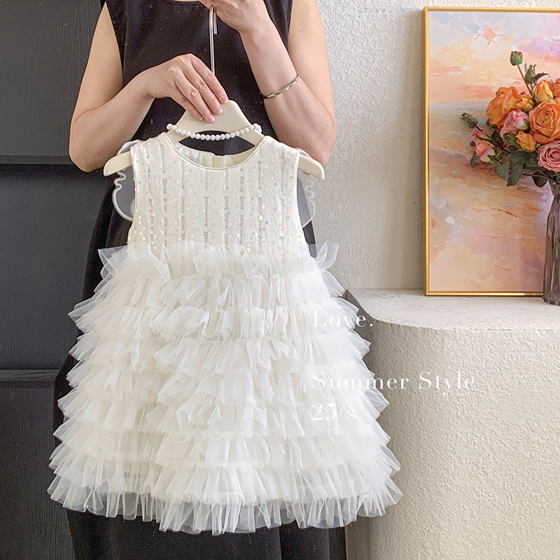 New Children's Butterfly Wings Fluffy Mesh Princess Dress Little Girl Cake Dress