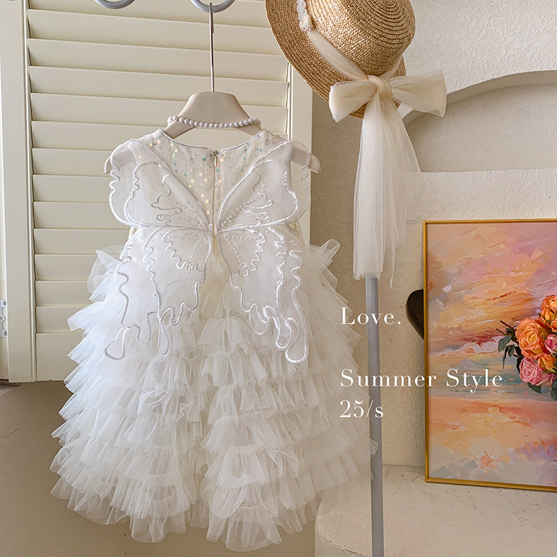 New Children's Butterfly Wings Fluffy Mesh Princess Dress Little Girl Cake Dress