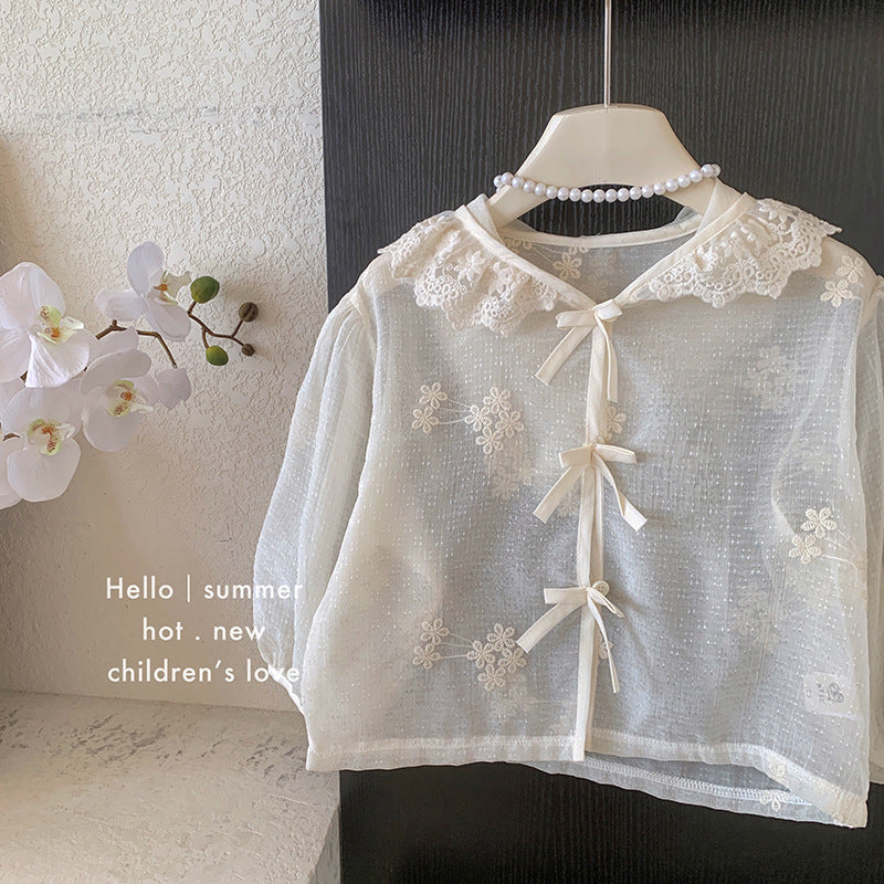 Girls' summer sunscreen clothes 2025 new little girl Korean version embroidered flower super sweet sunshade versatile coat