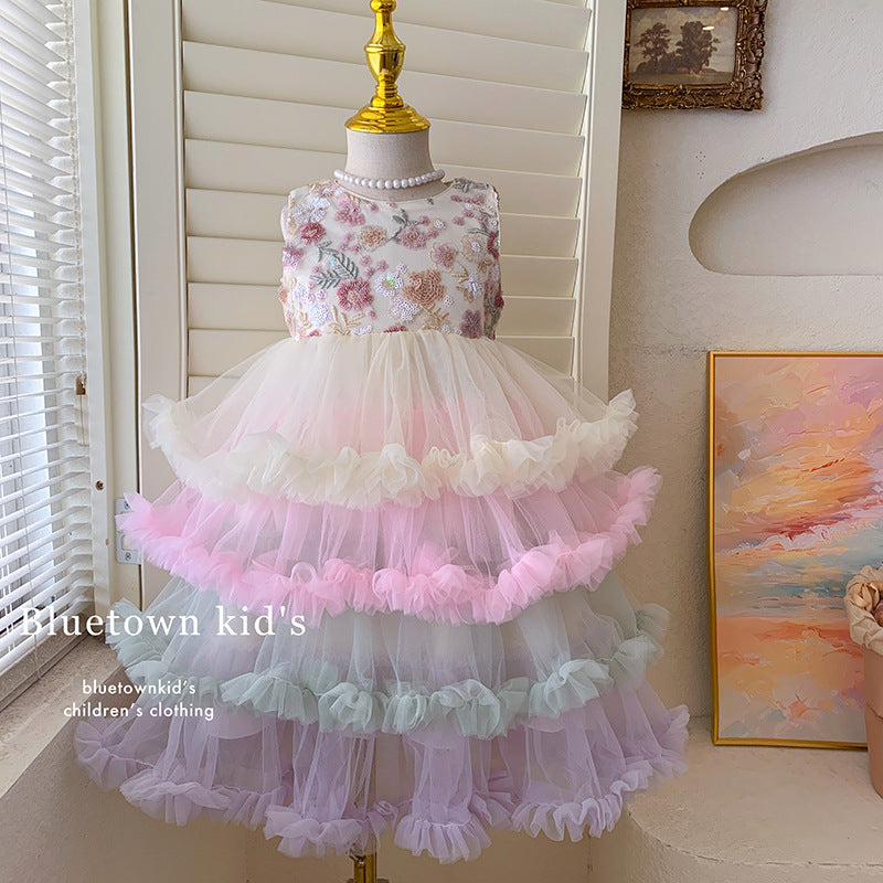 Girls vest dress 2025 summer new girls foreign mesh tutu skirt children's princess dress super fairy