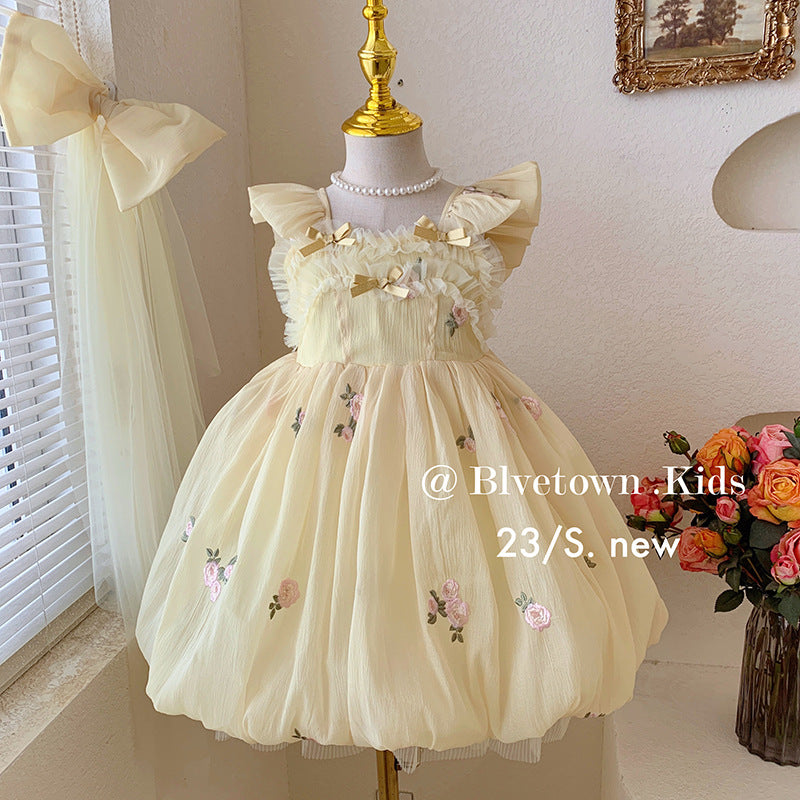 New children's big bow mesh princess skirt baby fairy suspender skirt