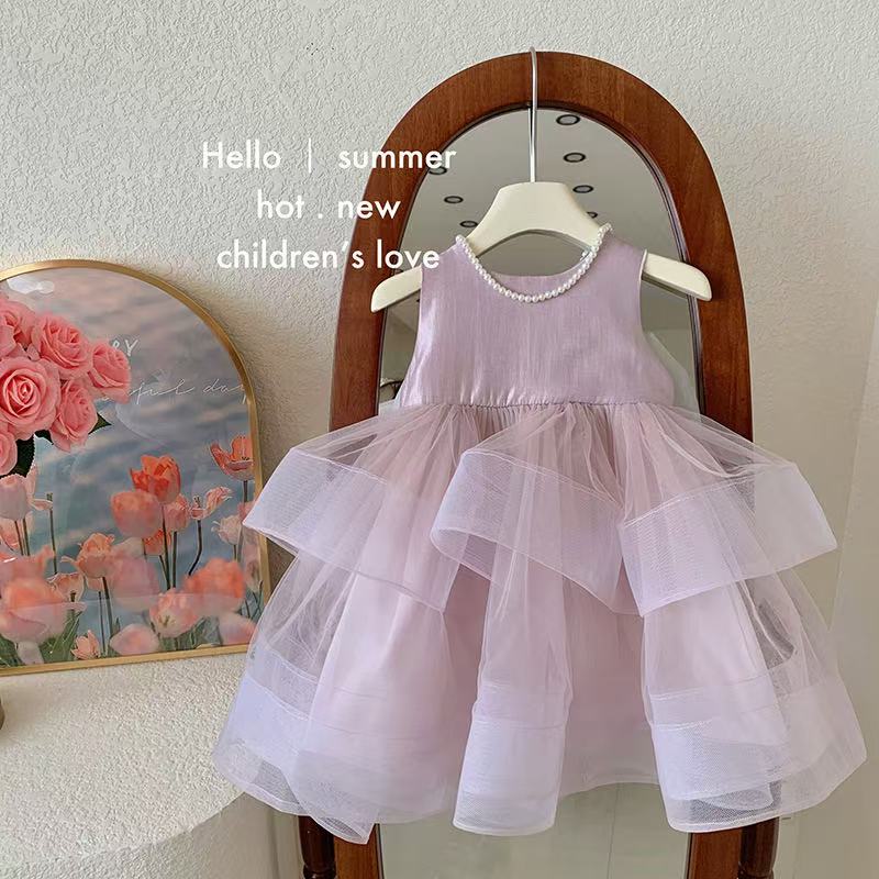 Girls' spliced tulle princess dress