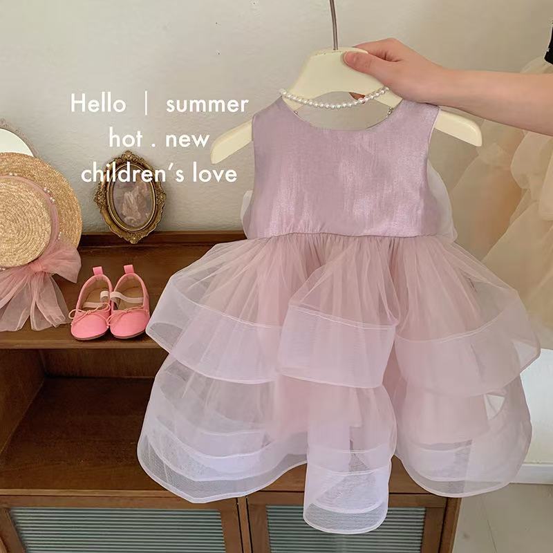 Girls' spliced tulle princess dress
