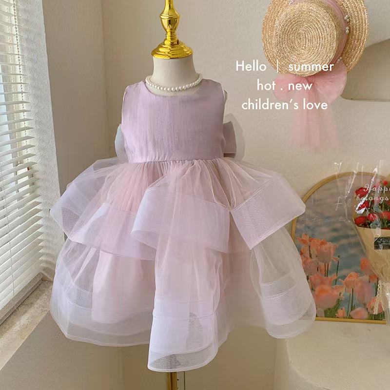 Girls' spliced tulle princess dress