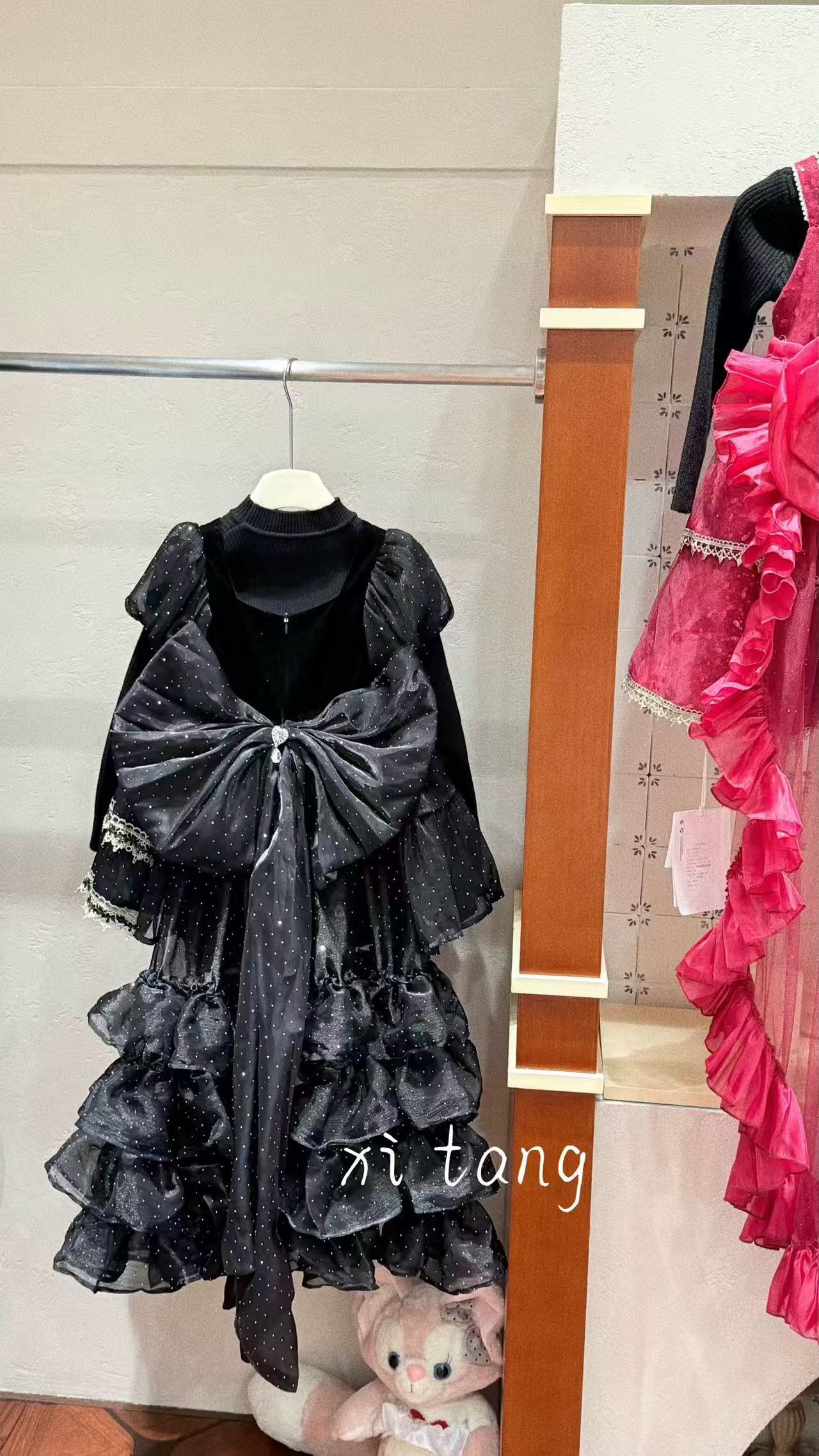 Gothic Glam Polka - Dot Bow Dress