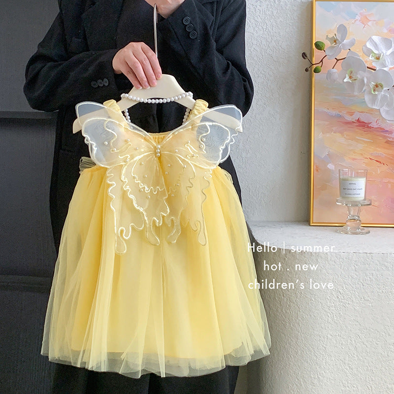女童夏装连衣裙2025新款儿童洋气时髦女宝宝夏季立体蝴蝶结公主裙
