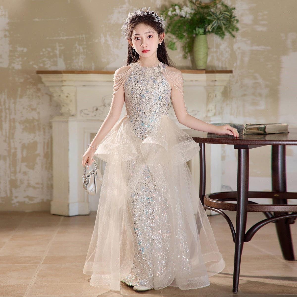Glamorous Mermaid - Style Kids' Evening Gown for Runway Performances