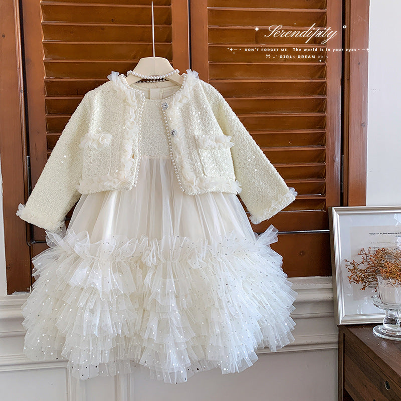 New children's foreign style fashion Xiaoxiangfeng jacket vest skirt two-piece set