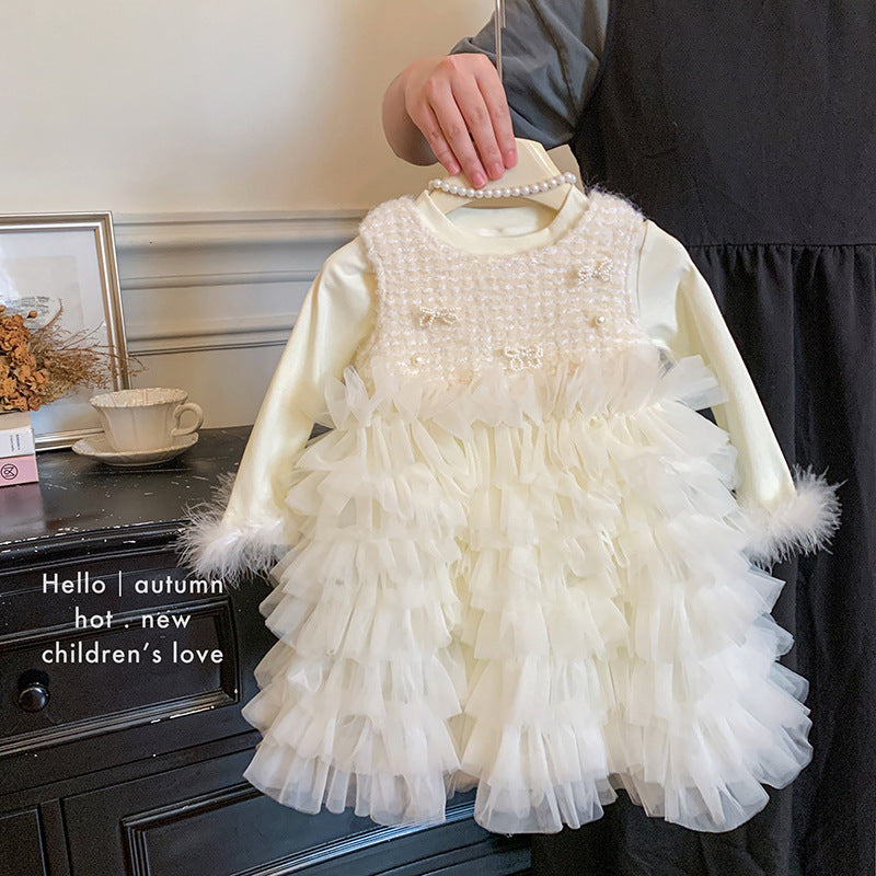 Girls dress autumn princess dress children's tutu skirt 2025 new foreign style little girl birthday dress skirt