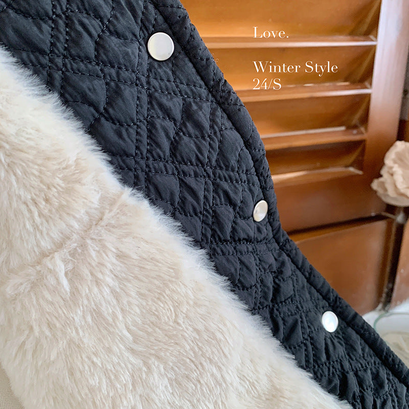 Girls' coat autumn and winter 2025 new cotton thickened girls' senior rabbit hair medium and long light cotton-padded clothes