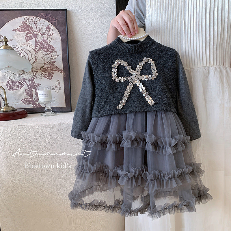 Princess dress girls dress autumn 2025 new foreign style children's skirt wool vest gauze skirt two-piece set