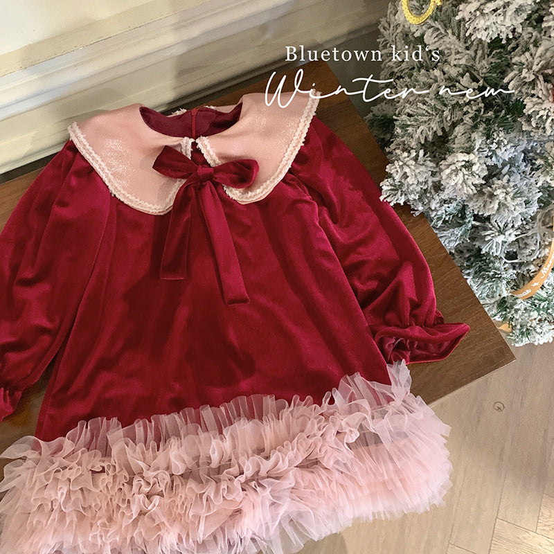 Girls Birthday Skirt 2025 Winter Baby Girl Velvet Dress Children's Christmas Puffy Princess Dress