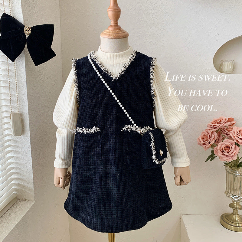 Girls' suit, velvet and thicker 2025 new Korean version of baby girl bubble sleeves, Xiaoxiangfeng princess skirt two-piece set