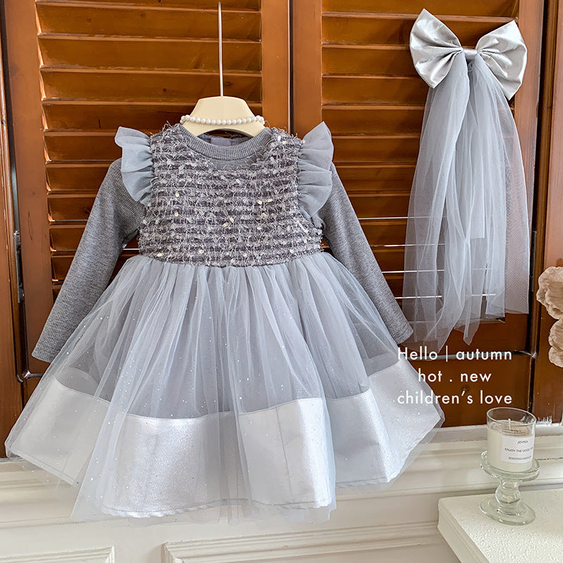 Autumn new children's mesh princess dress baby dress birthday party dress dress dress set