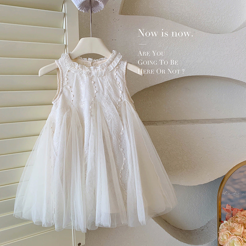 Sleeveless dress new foreign style children's lace skirt baby dress girl gauze skirt