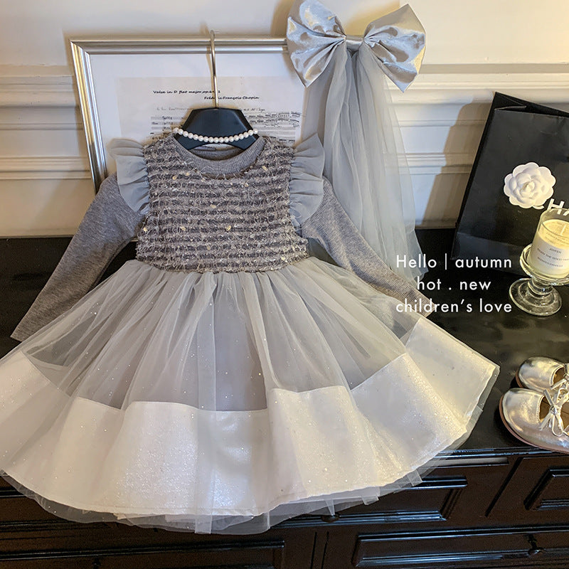 Autumn new children's mesh princess dress baby dress birthday party dress dress dress set