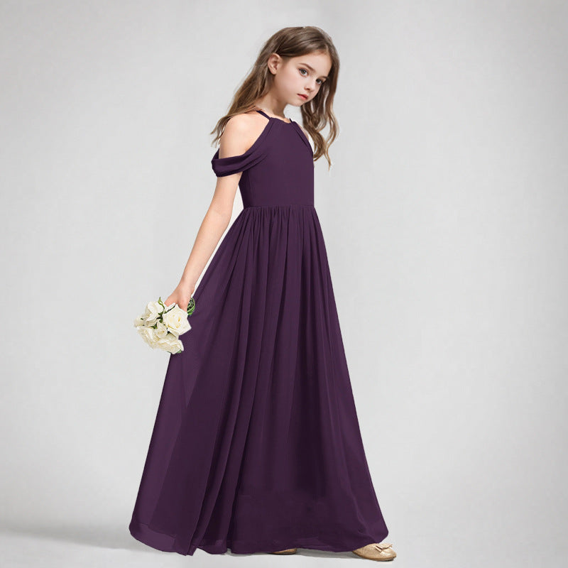 Girls' Chiffon Halter Sleeveless Dress for Piano Performance