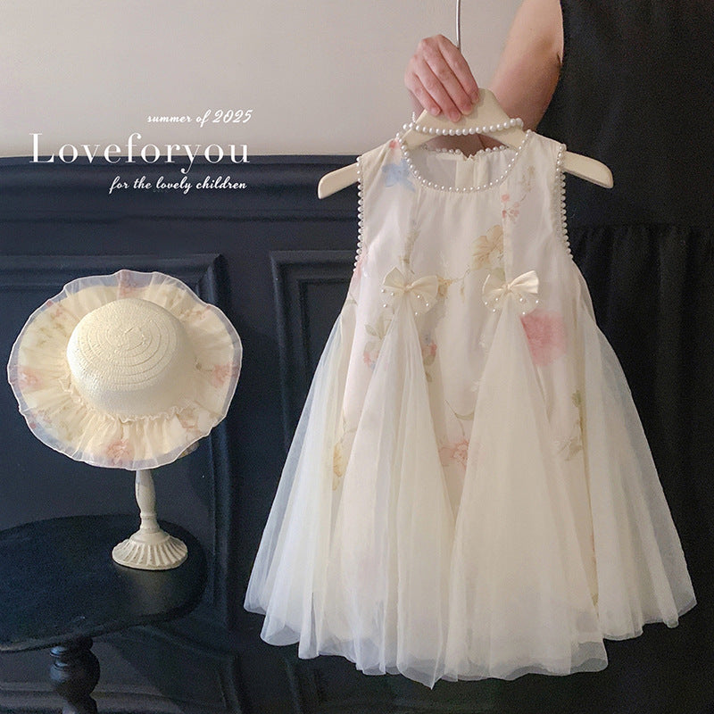 女童无袖立体蝴蝶网纱裙2025夏装女宝女童甜美连衣裙子