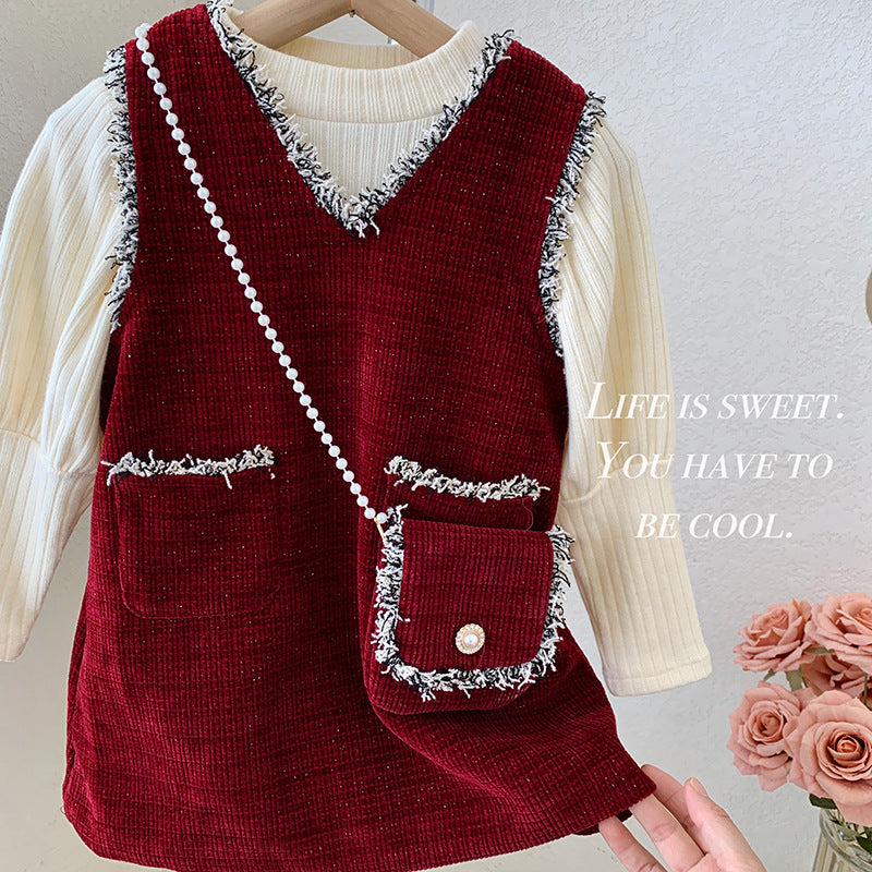 Girls' suit, velvet and thicker 2025 new Korean version of baby girl bubble sleeves, Xiaoxiangfeng princess skirt two-piece set