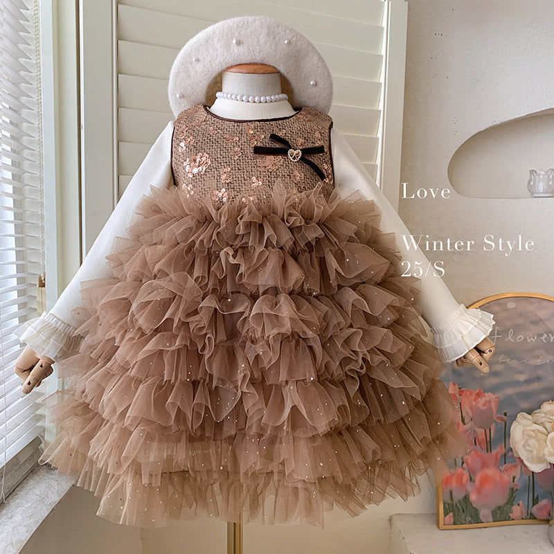 Korean version of girls' winter 2025 new foreign style sleeveless velvet Xiaoxiang fluffy dress with velvet base two-piece set