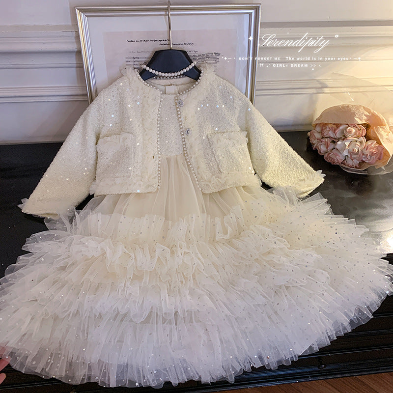 New children's foreign style fashion Xiaoxiangfeng jacket vest skirt two-piece set