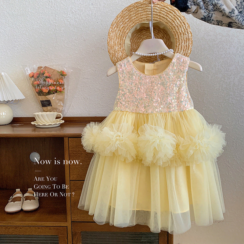女宝高级感公主裙夏季新款精致亮片轻奢小众拼接蛋糕生日背心纱裙