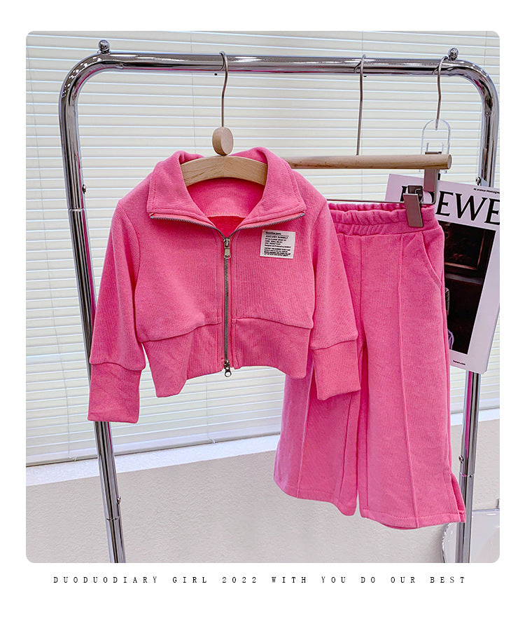 女童时髦运动套装春秋装2025新款中小童韩版洋气连帽外套两件套潮