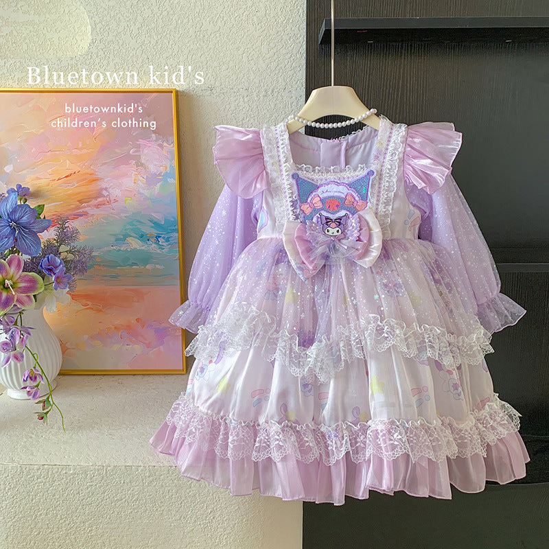 Girls Kulomie Princess Dress Spring and Autumn Little Girl Lolita Dress Children's Heavy Industry Birthday Dress Gauze Dress