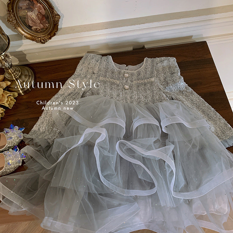 Girls dress autumn new children's fluffy cake skirt Xiaoxiangfeng birthday girl princess dress foreign style
