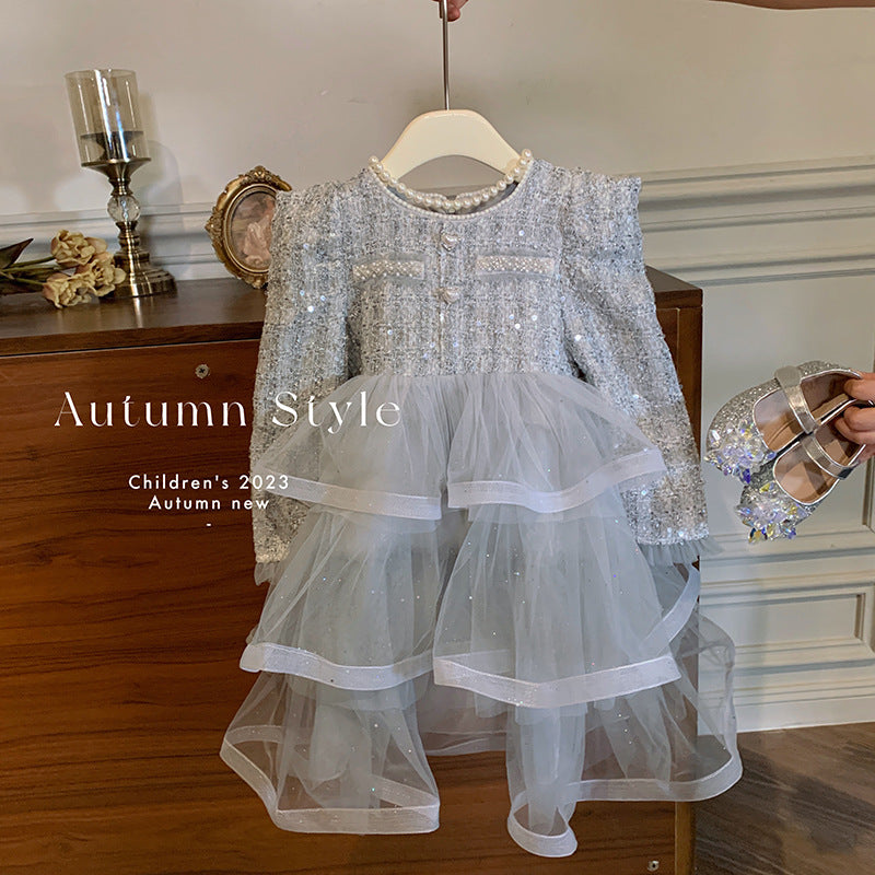 Girls dress autumn new children's fluffy cake skirt Xiaoxiangfeng birthday girl princess dress foreign style