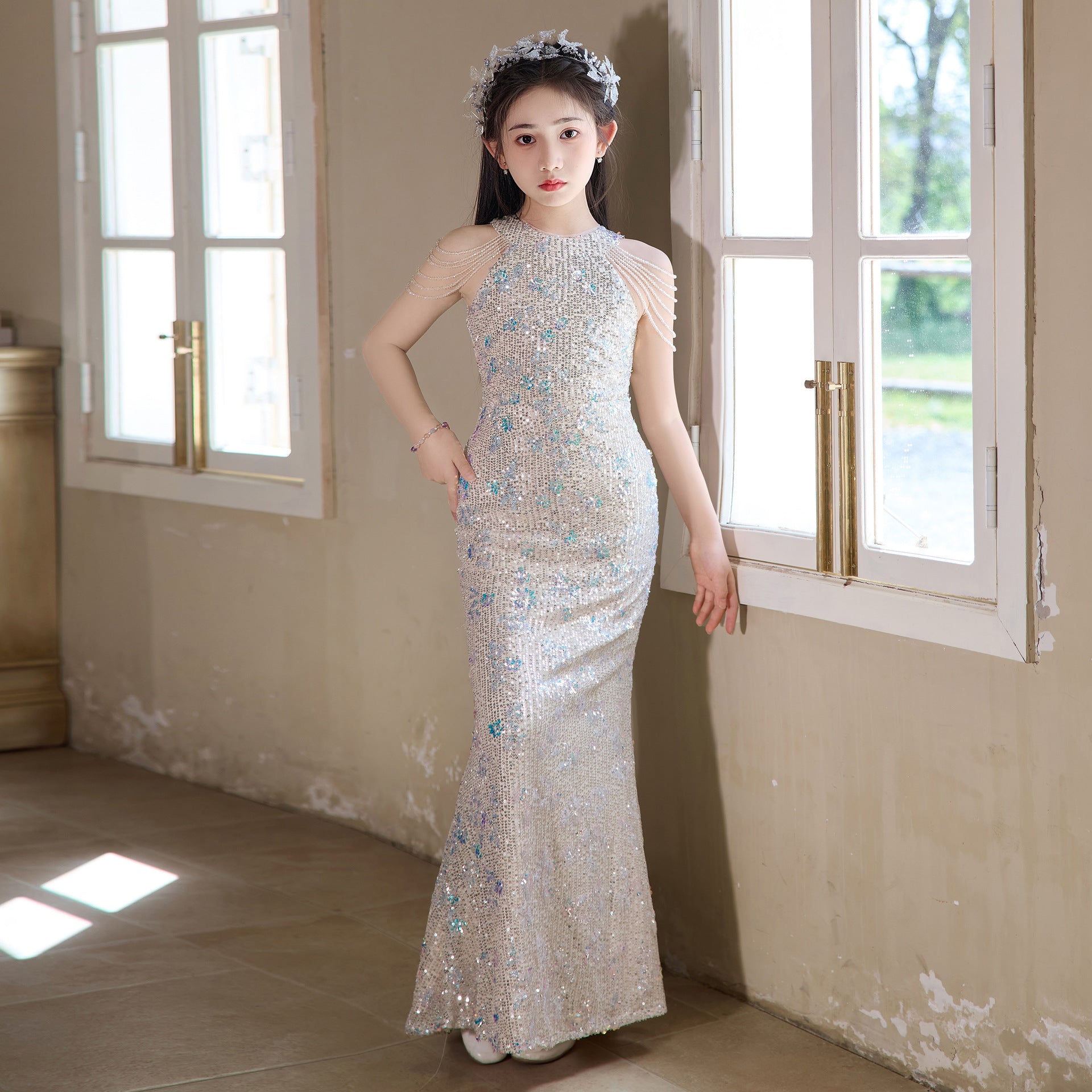 Glamorous Mermaid - Style Kids' Evening Gown for Runway Performances
