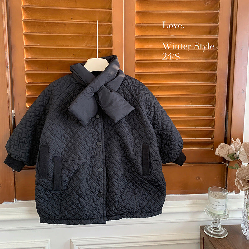 Girls' coat autumn and winter 2025 new cotton thickened girls' senior rabbit hair medium and long light cotton-padded clothes