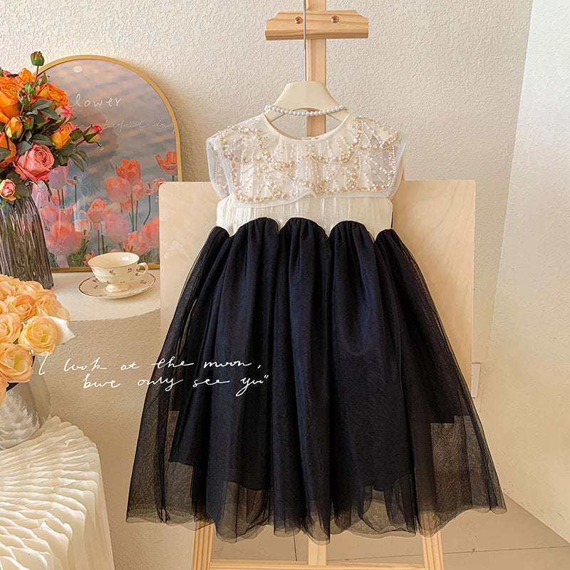 Square collar heavy industry mesh stitching sleeveless vest skirt girls princess skirt gauze skirt dress skirt