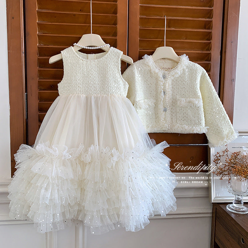 New children's foreign style fashion Xiaoxiangfeng jacket vest skirt two-piece set