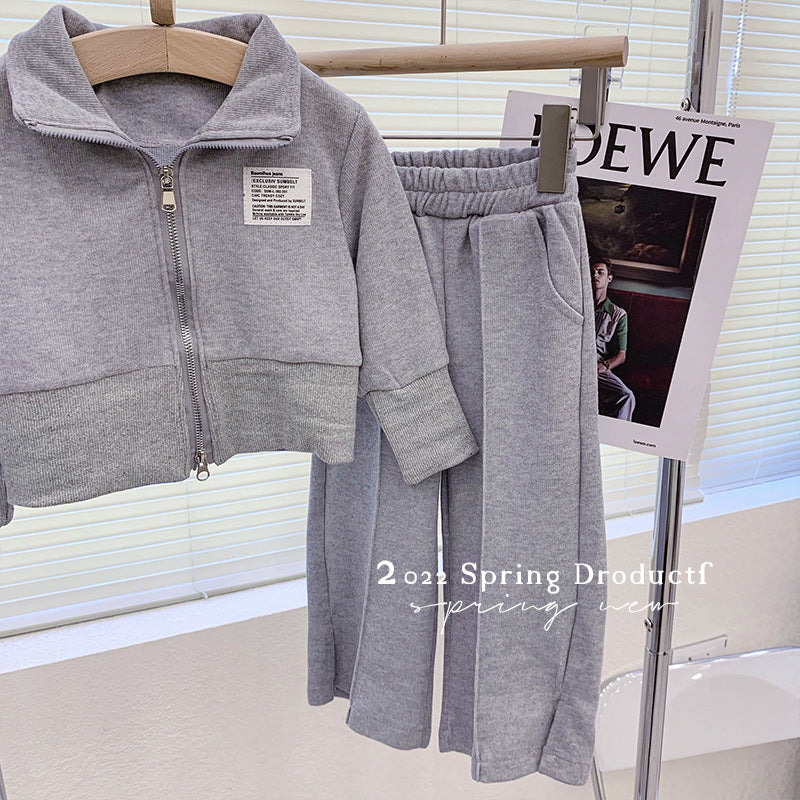 女童时髦运动套装春秋装2025新款中小童韩版洋气连帽外套两件套潮