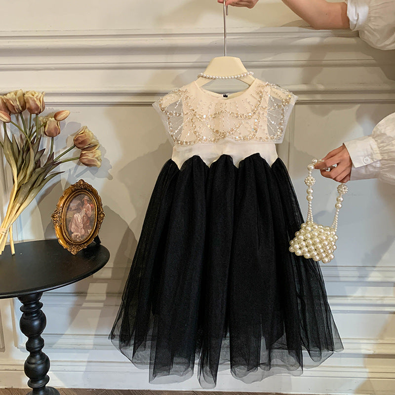 Square collar heavy industry mesh stitching sleeveless vest skirt girls princess skirt gauze skirt dress skirt